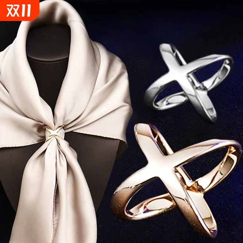 X型丝巾扣环百搭韩版气质优雅三环扣配饰方巾扣衣角扣女珍珠金色