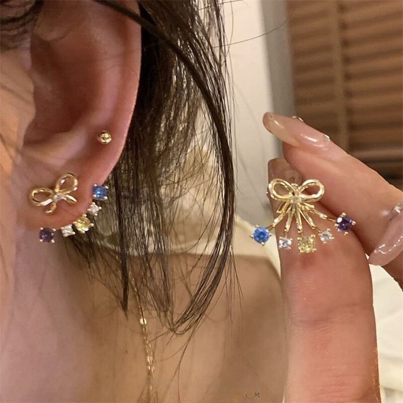 彩色蝴蝶结耳钉女925银耳环2025新款爆款高级感韩系耳饰锆石耳
