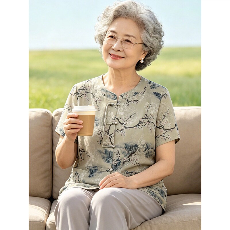 妈妈装2026夏装短袖套装气质中老年人衣服女洋气衬衫奶奶夏季小衫