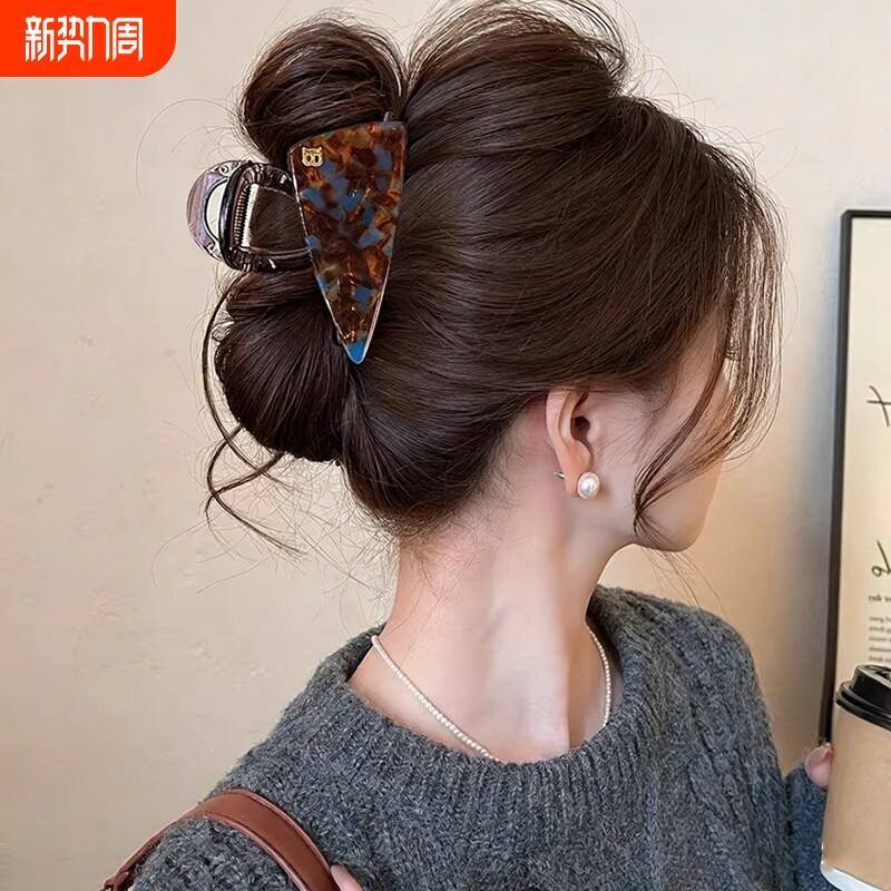 2026新款三角豹纹醋酸抓夹女复古高级感后脑勺盘发鲨鱼夹气质发饰