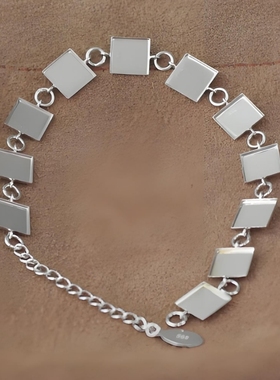 925银四方形空托手链DIY宝石镶嵌