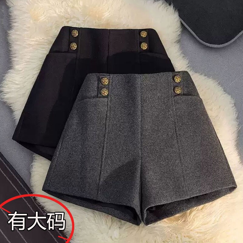 设计感小众黑色毛呢短裤女2026春秋新款大码高腰显瘦a字外穿靴裤
