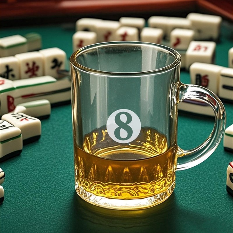 玻璃带数字专用泡茶杯茶楼创意棋牌室绿茶杯水杯带把手手柄单层