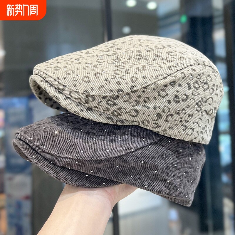 复古豹纹棒球帽子女春秋款时尚百搭帽子宽帽檐潮流显脸小鸭舌帽女