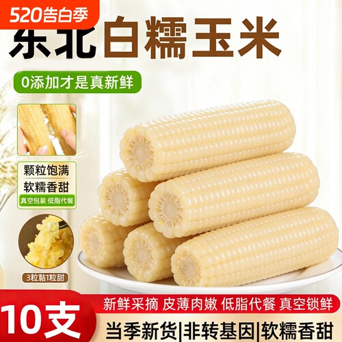 东北白糯玉米新鲜采摘软糯香甜白苞米主食早餐代餐低脂饱腹真空装