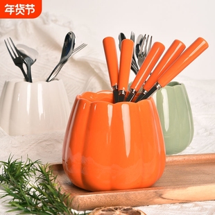 水果叉子套装家用不锈钢高颜值收纳陶瓷可爱甜品儿童创意勺子网红