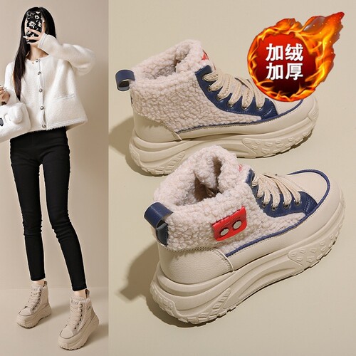 意尔康心选冬季女鞋加绒高帮雪地靴女韩版百搭厚底增高加厚保暖棉