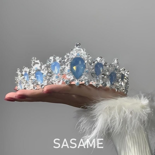 之境」公主生日皇冠女气质轻奢名媛风发饰礼服王冠新娘头饰蓝色