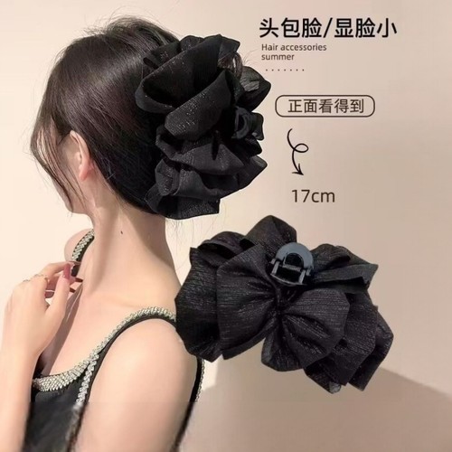 泡泡纱女后脑勺发夹泡泡抓夹鲨鱼夹蝴蝶结云朵银丝发卡网纱夹