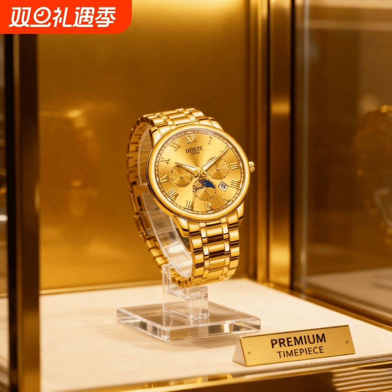 手表男款防水高级感全自动男表数字双日历防水腕表男机械风全自动