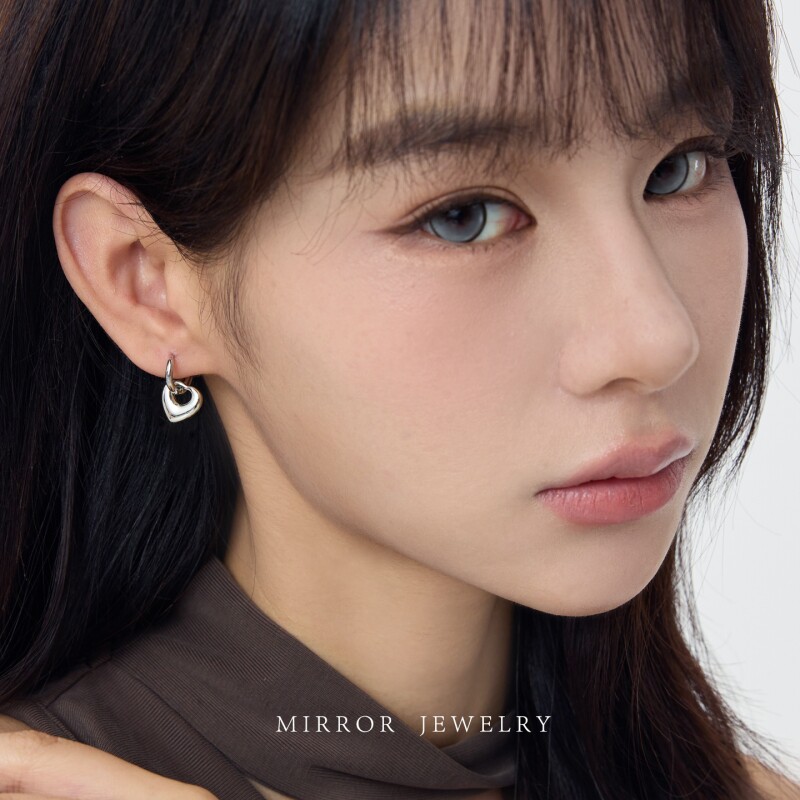 小麋人「硬糖桃心」999银爱心c形耳钉女耳环耳饰银针气质时尚新