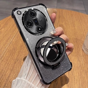 闪粉磁吸支架适用oppofindx7手机壳reno12新款 透明镜头全包12pro防摔findx8高级11硅胶气囊A5pro女外壳