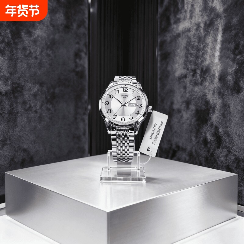 正品瑞士2024新款手表男士全自动机械风防水精钢带双日历男表夜光