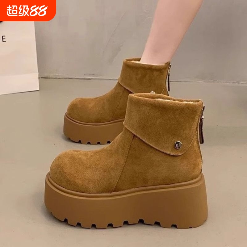 他她女孩松糕厚底增高雪地靴新款冬季加绒加厚保暖棉鞋勃肯鞋高跟