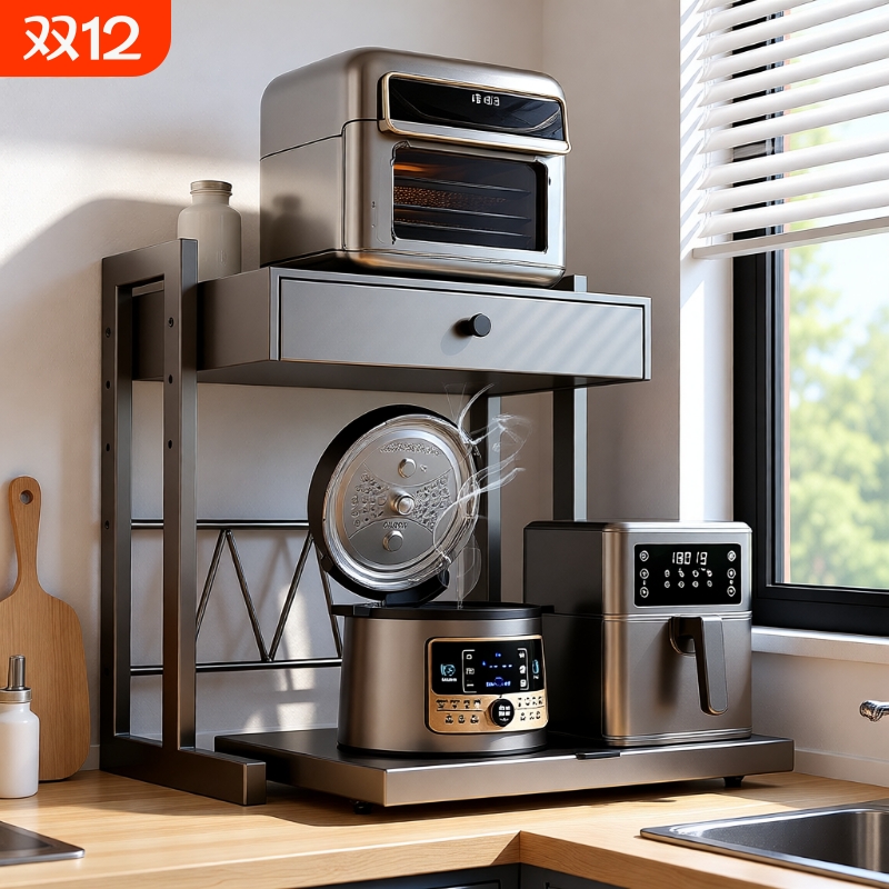 [抽屉＆抽拉式]微波炉电饭煲架