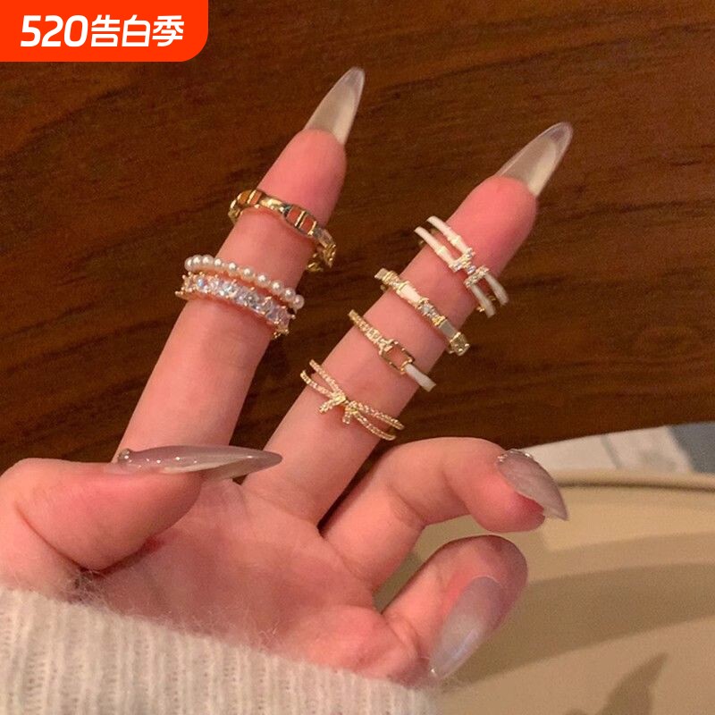 小众开口戒指合集女百搭设计蝴蝶结珍珠食指戒小众轻奢高级感独特
