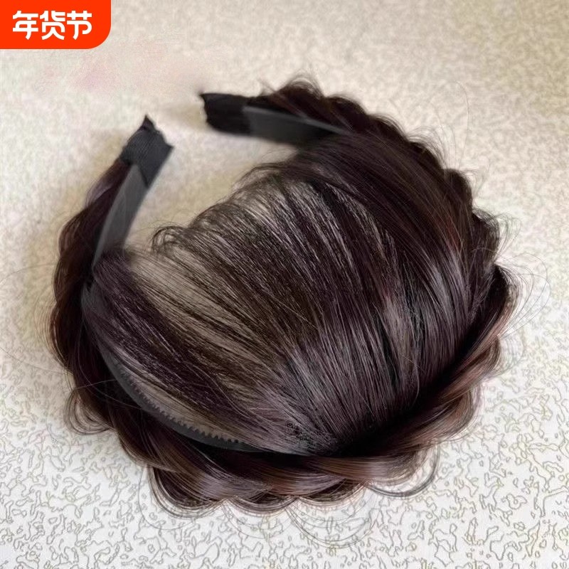 遮白发发箍鱼骨辫假发刘海一体增高颅顶有无鬓角麻花辫子外出发饰