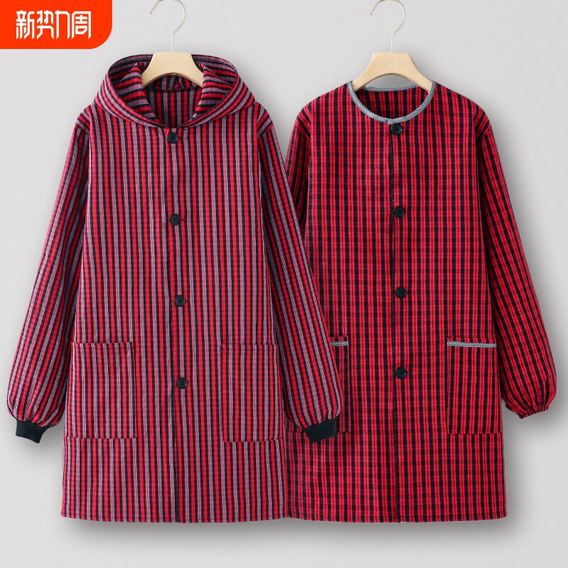 老粗布罩衣女新款围裙厨房家用家务大人长袖工作服年轻款上班专用