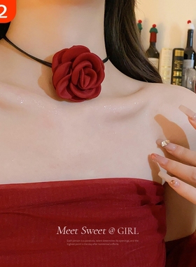 红玫瑰花颈链choker颈花颈带项链