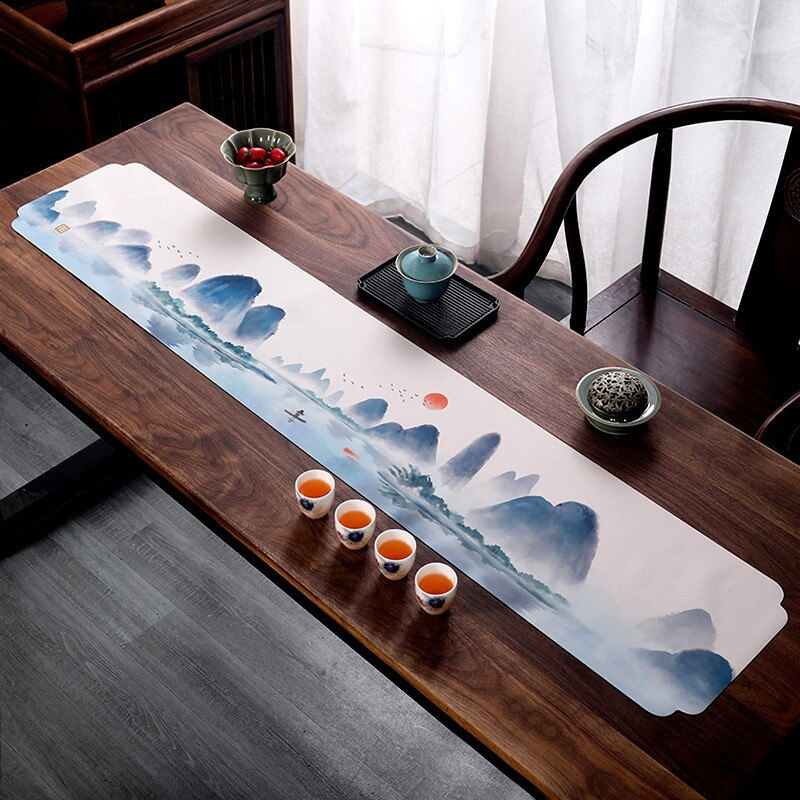 中国风古画茶席中式茶桌布茶台桌旗布艺长条禅意茶布桌布茶巾防水