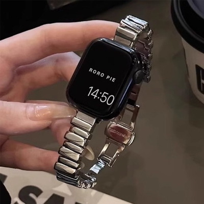 适用苹果手表表带新款不规则金属链applewatch表带s10女款s9高级感时尚夏季ultra2小众不锈钢创意iwatch女生