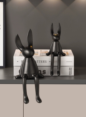 北欧风哑光陶瓷长耳兔摆件客厅酒