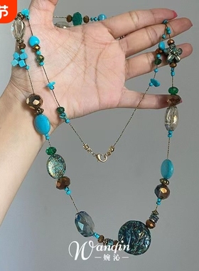 「沧溟浮光」波西米亚复古蓝色串珠项链清冷感夏日度假风锁骨链女
