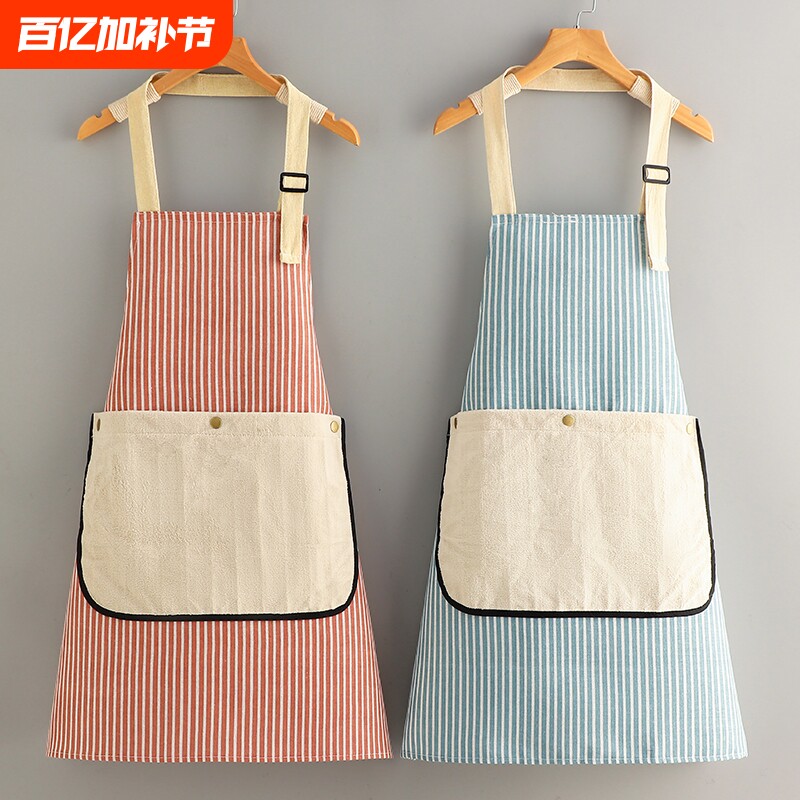 可拆卸新款擦手巾围裙厨房烘焙家用防水加厚棉麻透气高颜值四季
