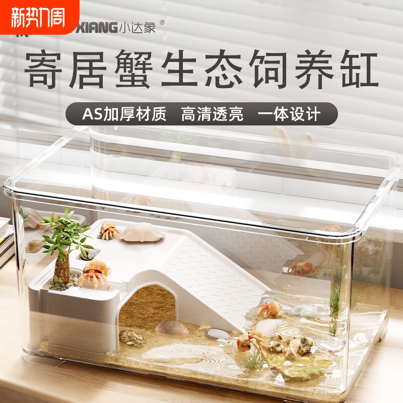 寄居蟹饲养箱套装小型桌面带爬台躲避屋相守螃蟹小宠物乌龟饲养缸
