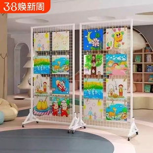 幼儿园作品展示架立体移动照片墙落地网格置物架摄影书画收纳饰品