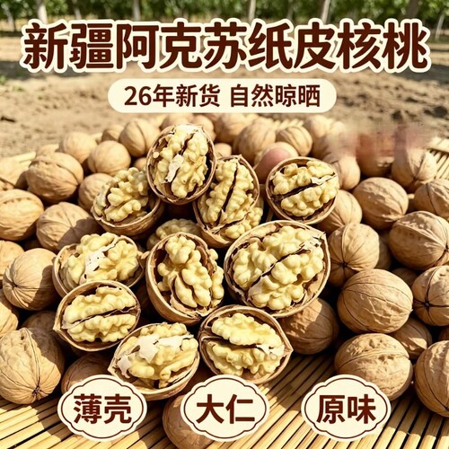 新疆纸皮核桃2026新货正宗阿克苏核桃5斤无添加原味坚果大颗粒