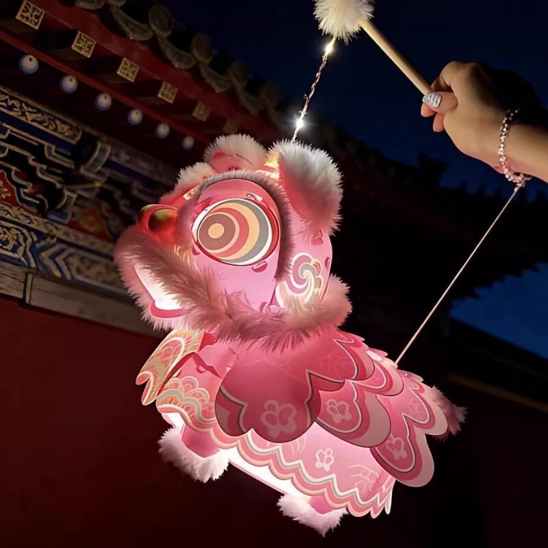 2026中秋节爆款手工diy灯笼国潮醒狮儿童宝宝手提发光狮子花灯笼图片