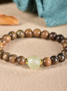 奇楠沉香手链diy转运夜光石珠子时尚文玩0.8手串男女情侣古风饰品