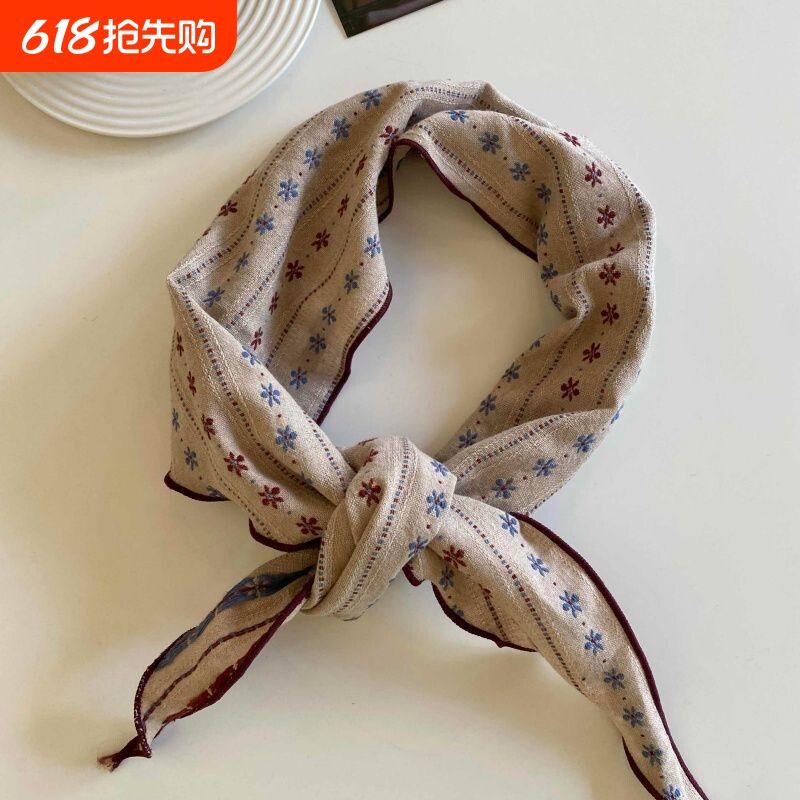 新款丝巾百搭春秋护颈头巾装饰领巾时尚复古小围巾三角巾条纹项链