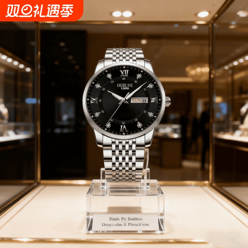 手表男款机械风全自动防水高级感全自动男表数字双日历防水腕表男