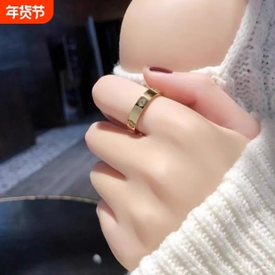 钉子戒指男女18K玫瑰金love满天星情侣对戒指环黄金白金窄版宽版