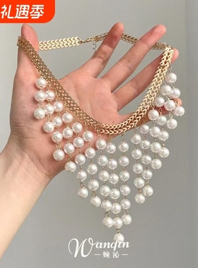 「珠帘旧梦」法式复古多流苏串珠项链高级感轻奢小众夸张锁骨链女