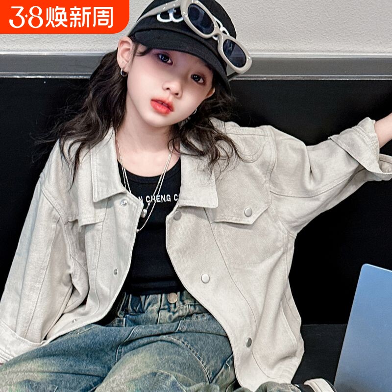 女童牛仔衣童装春秋季韩版新款中大童服装儿童休闲百搭纯色外套