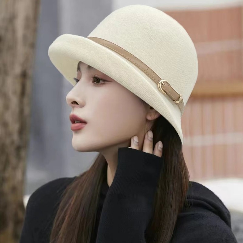 妈妈帽子女士秋冬季赫本风优雅礼帽女高级感保暖毛呢渔夫帽女卷边