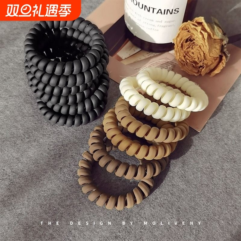 简约耐用电话线发圈磨砂发绳高弹力皮筋女扎头头饰秋冬不伤发头绳