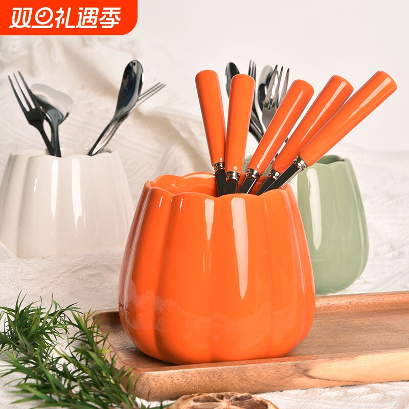 水果叉子套装家用不锈钢高颜值收纳陶瓷可爱甜品儿童创意勺子网红