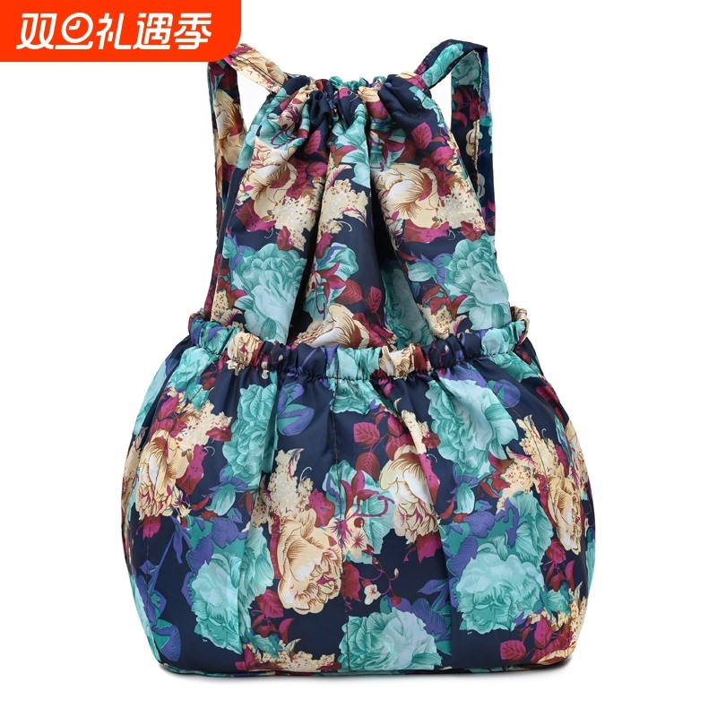 百搭尼龙束口袋双肩包女户外运动包妈咪包大容量背包轻便旅行包包