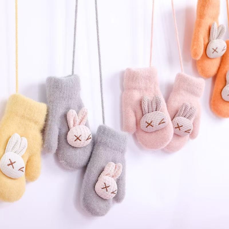 宝宝手套儿童女童可爱防风包套冬季加厚防寒保暖全包连指男童红色