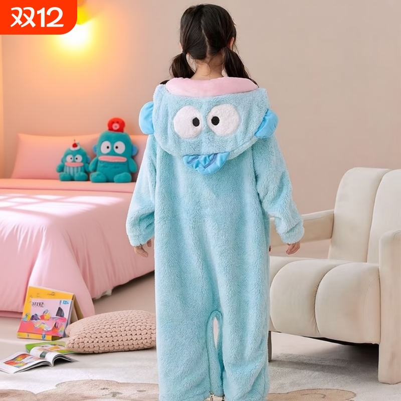 搞怪加厚亲子秋冬季丑鱼连体睡衣