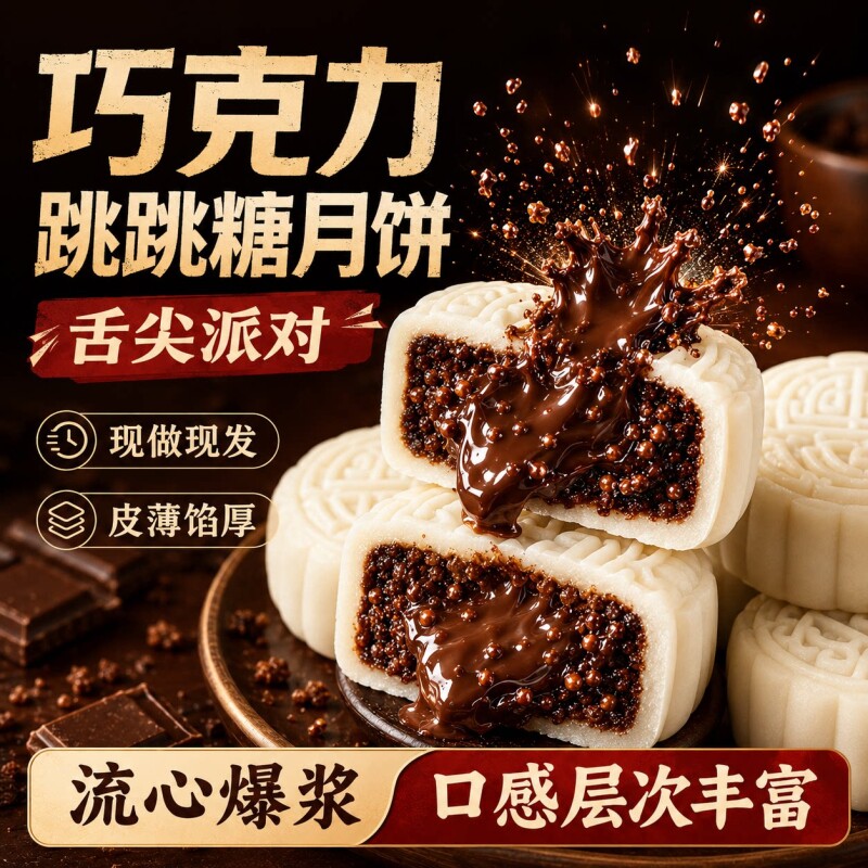 巧克力跳跳糖流心冰皮米月饼纯可可脂中秋蛋黄豆沙月饼官方旗舰店