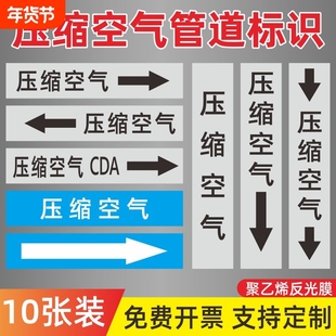 压缩空气管道标识贴标签介质名称反光膜贴纸箭头流向标志贴色环卷化工厂消防安全医院方向气体蒸汽警示废气