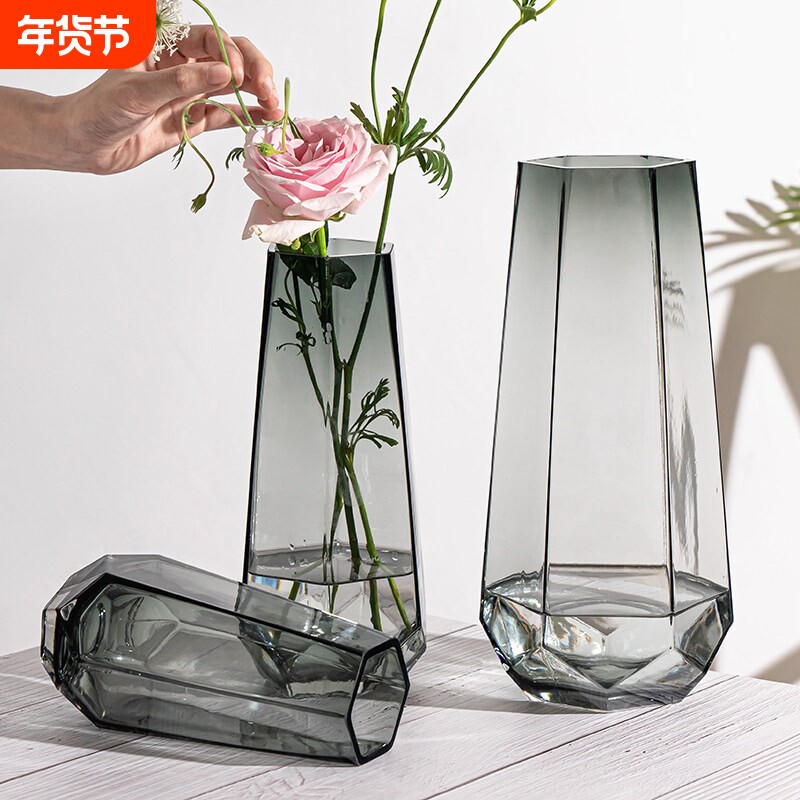 高级感ins风玻璃花瓶透明水培插花瓶鲜花玫瑰百合花客厅摆件欧式