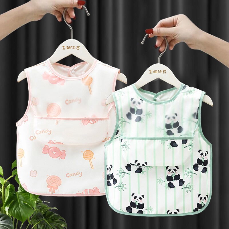 夏季儿童罩衣宝宝吃饭围兜幼儿园无袖反穿衣婴儿辅食防水防脏护衣