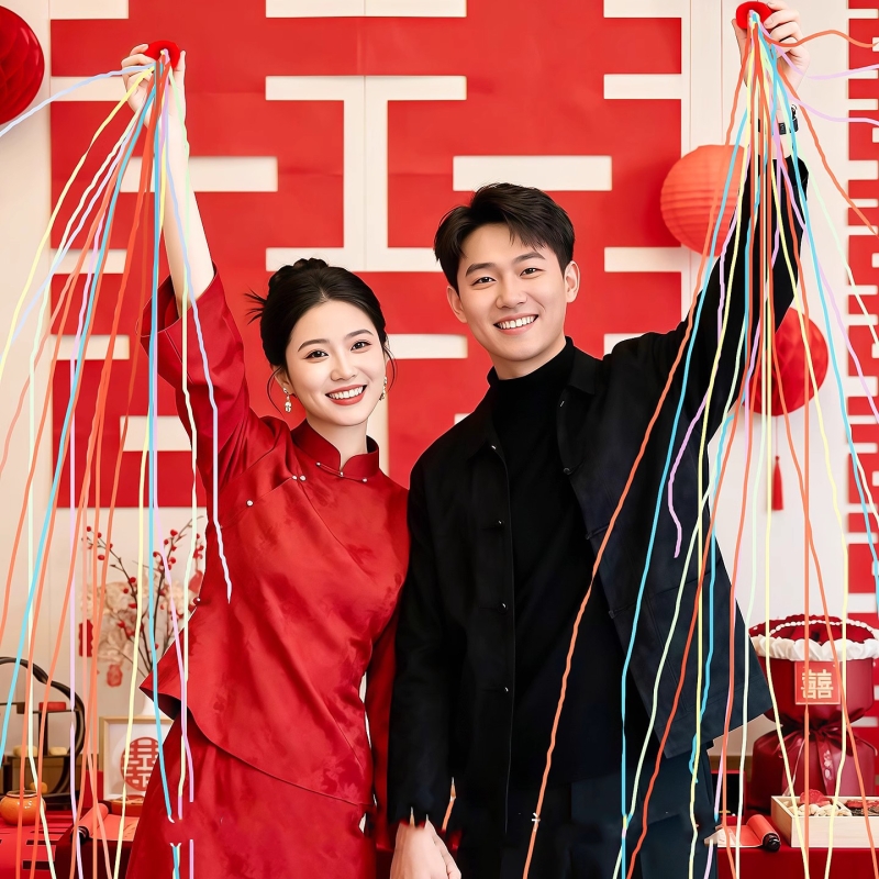手抛彩带拉花彩条礼花枪订婚领证拍照结婚氛围道具蜘蛛丝手环婚礼