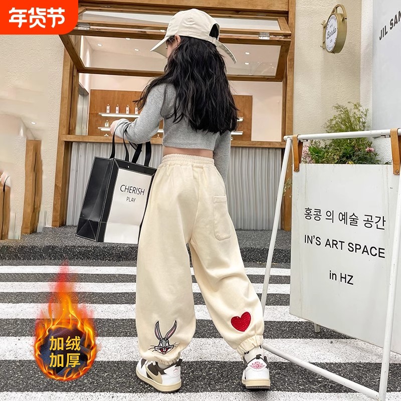 女童裤子秋冬季运动裤韩版儿童装加绒休闲长裤女孩中大童束脚卫裤